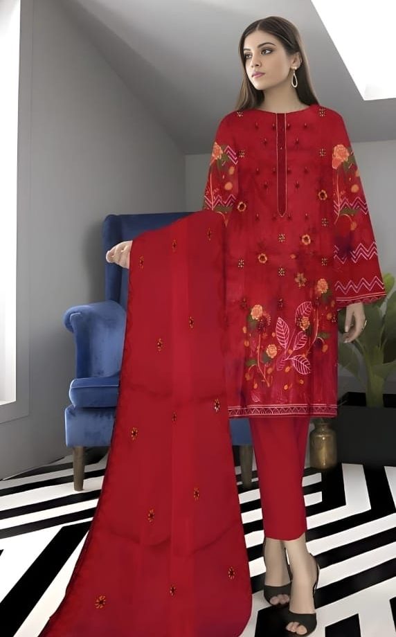 Cross Stich Unstiched 3 Piece Summer Collection 2025